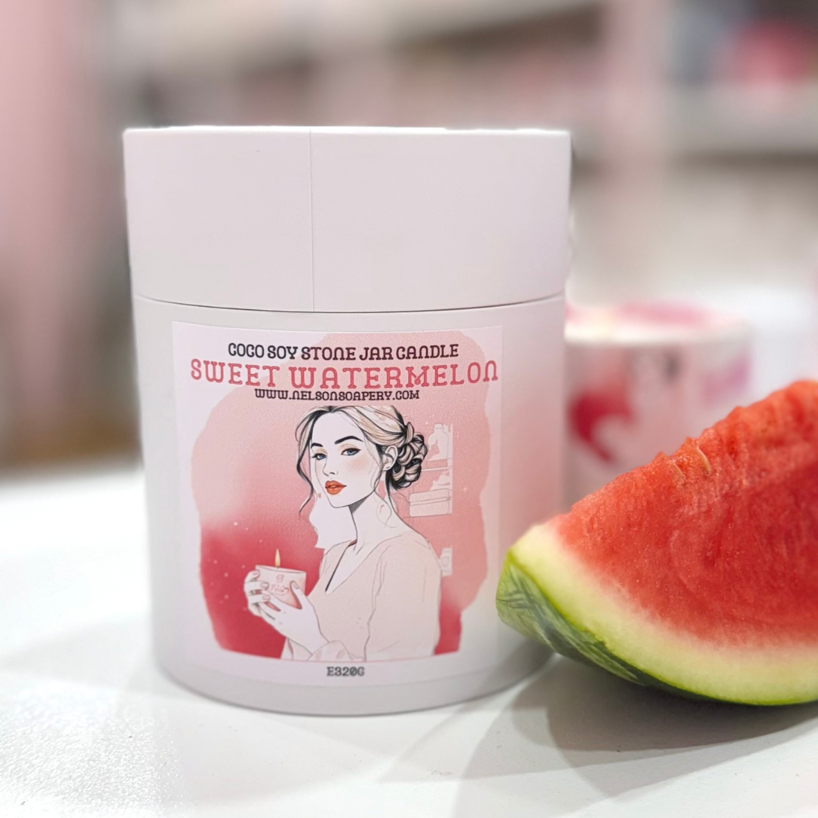 Sweet Watermelon_ Large Coco Soy Candle in stone jar_Gift Packed_candle & wax melts